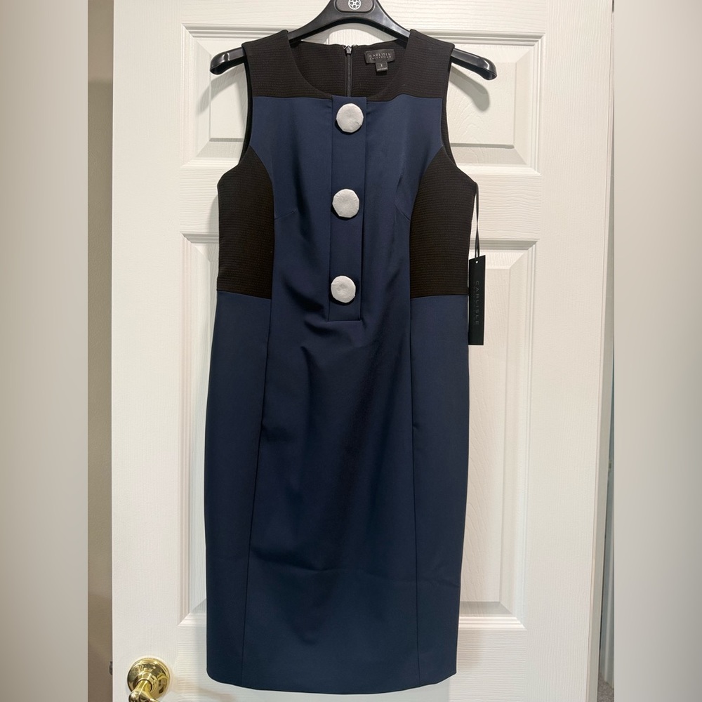 Carlisle Navy and Black Midi Dress with Contrast Buttons
